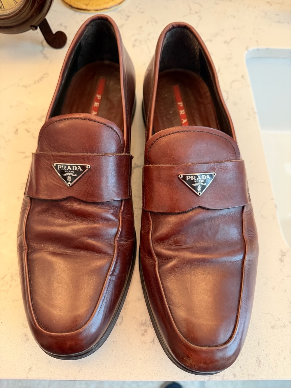 Prada Men’s Brown Leather Penny Loafers